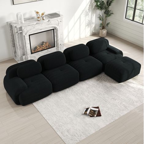 Sofá esquinero modular 4 plazas negro en pana sin estructura con chaise longue y entrega sin montaje (1/5)