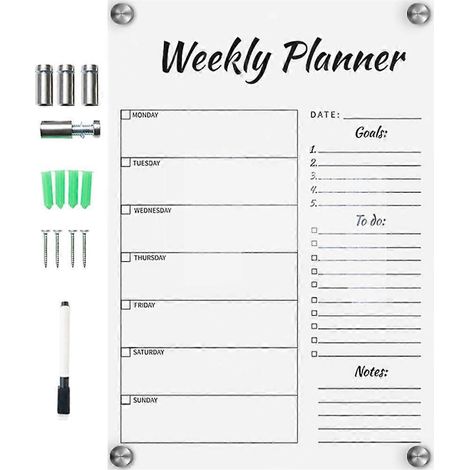 1 tableau mémo hebdomadaire créatif pour messages manuscrits-40X29.7CM-Transparent (1/3)