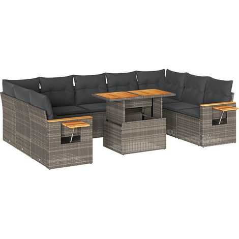 vidaXL Divano Giardino 10 pz con Cuscini Grigio in Polyrattan Acacia (1/5)