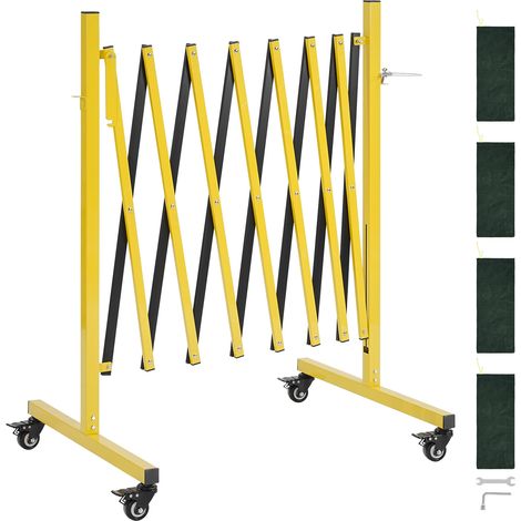 VEVOR Barricada Extensible de 3,82 m, Barrera de Seguridad Plegable con Ruedas y Frenos, Valla Metálica Portátil, Aluminio, para Uso Industrial Construcción Control de Espacios, Color Negro Amarillo (1/5)