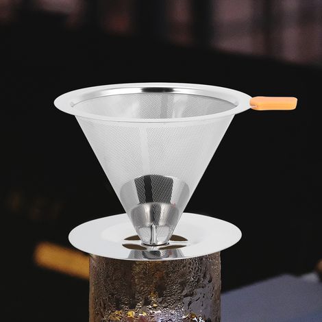 Filtre à café intégré en acier inoxydable 304, sans papier et réutilisable, avec poignée. (1/5)
