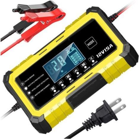 12 V 15 A Yellow 12 V 15 A smart battery charger for motorbikes, cars and lead-acid/lithium-iron batteries (compatible with lead-acid batteries) (1/4)
