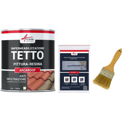 Guaina liquida per tegole, Resina impermeabilizzante per tegole - ARCAROOF PACK - 2,5 L (fino a 1,5 m²) Pietra da Taglio - ARCANE INDUSTRIES