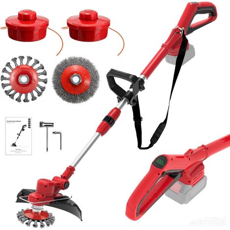Débroussailleuse sans fil 21 V avec brosse anti-mauvaises herbes, débroussailleuse sans fil 4 en 1 avec 2 batteries de 4,0 Ah, tondeuse à gazon de 20,3 cm pour jardin, mauvaises herbes, pelouse (1/5)