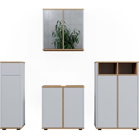 Set mobili bagno Didi, Bianco/Artisan, 4 parti con due cabinet midi, Vicco (1/5)