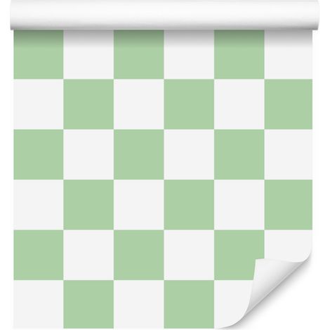 Papier peint à damier blanc et menthe pour salon et chambre 50x1000 cm (1/5)