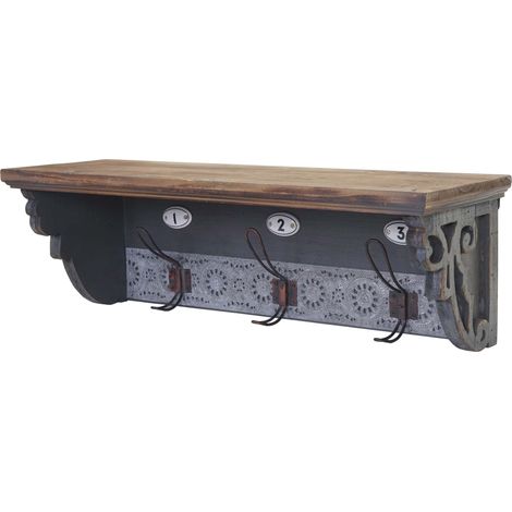 Appendiabiti da parete con 3 ganci legno massello di abete vintage 22x60x18cm 040000975