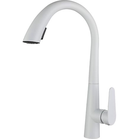 Robinet Cuisine Blanc Mitigeur Cuisine avec Douchette Extractible,Robinet Douchette Cuisine de Rotatif à 360°,Robinetterie de Cuisine en Acier Inoxydable,2 Modes de Pulvérisation (1/5)