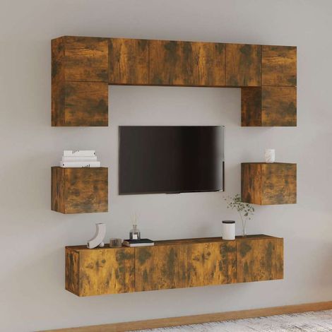 Ensemble de meubles TV 8 pcs-Banc TV-Meuble Télé Chêne fumé Bois d'ingénierie 484801 (1/5)