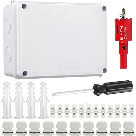 Boîte de Dérivation IP65 avec Presse-étoupe, Plastique ABS Étanche IP65 Boîte de Dérivation, Boîtes Électriques Câble Connecteurs Extérieurs, Boîte de Jonction, 150 x 110 x 70 mm (1/5)