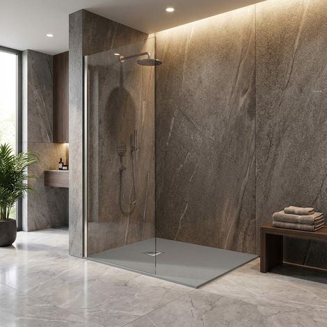 Piatto doccia in resina colore cemento 75x140 cm con griglia e piletta – Showey (1/5)