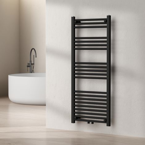 Radiateur sèche-serviettes électrique 500W – Acier noir 120 x 50 cm – 21 barres – Connexion centrale – Conforme EN 442 – Montage mural facile – [Neu.Haus]