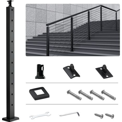 Poteau de garde-corps pour câble, 91,4 x 2,5 x 5 cm acier, poteau d'escalier incliné 30°, 10 trous prépercés, inox SUS304, support horizontal et incurvé (1/5)