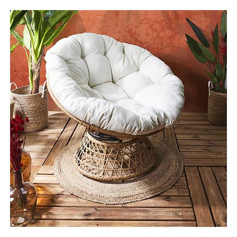 The Home Deco Factory – Fauteuil d'extérieur tressé marron et beige – Assise rembourrée – Pied pivotant – Pour terrasse et jardin