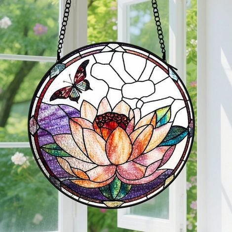 Suspension en vitrail, attrape-soleil coloré élégant, décoration porte intérieure, cadeau Fête des Mères, Anniversaire pour femme, homme 9cm (1/5)