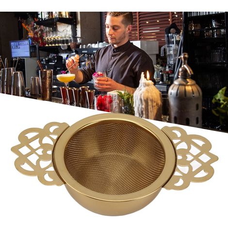 Cocktailsieb aus Edelstahl im Vintage-Stil mit Spitzenbesatz und Goldfinish. (1/5)