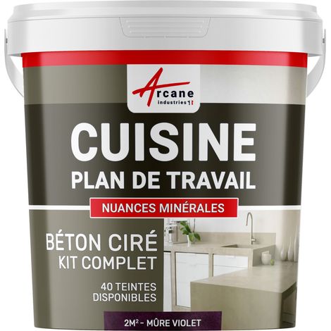Béton ciré cuisine, plan de travail, crédence, évier sol et mur revêtement mural décoratif kit complet - 2 m² (en 2 couches) Mure Violet - ARCANE INDUSTRIES