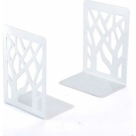 Serre-livres, serre-livres, serre-livres d'étagère, serre-livres lourds, supports d'étagère, décoration intérieure, serre-livres en métal blanc (1 paire), serre-livres (1/5)