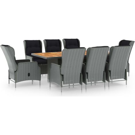 Maison Exclusive - 9-tlg. Garten-Essgruppe mit Auflagen Poly Ratt