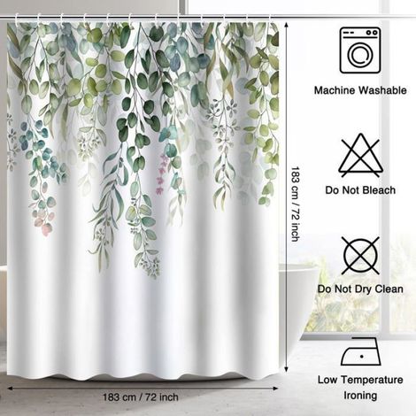 Rideau de douche 180x180 cm, motif feuilles vertes naturel, en polyester imperméable et résistant à la moisissure (1/5)