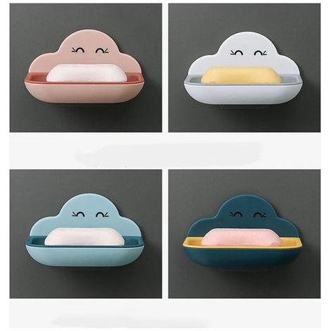 4 piezas de jaboneras de plástico de doble capa, extraíbles para una fácil limpieza, jabonera de pared, jabonera para baño, ducha, cocina, forma de nube (azul, rosa, blanco, azul oscuro) (1/5)