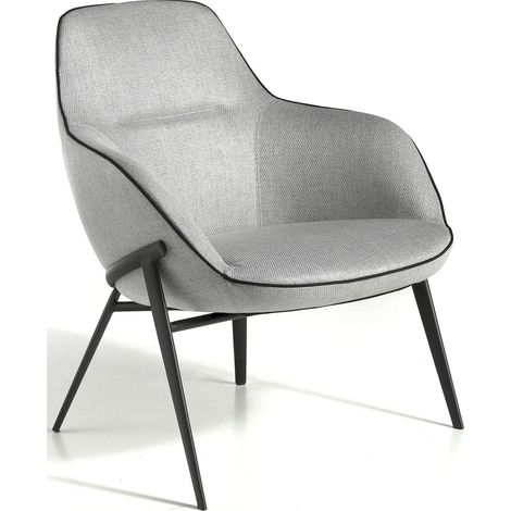 Fauteuil rembourré tissu pieds acier peints - Gris, foncé (1/5)
