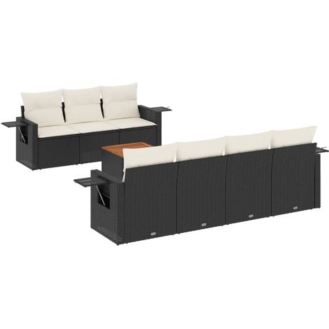 Salon de jardin 8 pcs avec coussins noir résine tressée (1/3)