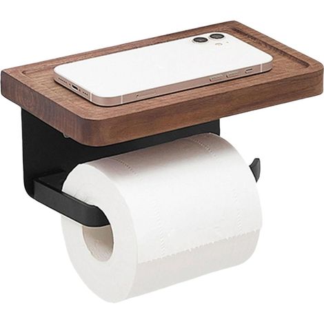 Porte-papier toilette, étagère en noyer, support mural acier (1/5)