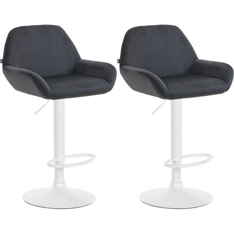Set di 2 sgabelli da bar con poggiapiedi e braccioli in velluto nero base a tromba in metallo bianco 100006348