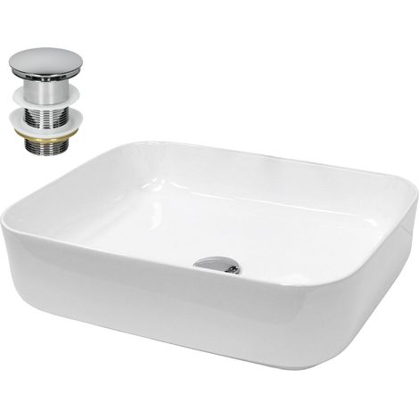 ECD Germany Waschbecken Waschtisch 505x395x135 mm aus Keramik Weiß inkl. Ablaufgarnitur für Waschbecken ohne Überlauf Aufsatzbecken Aufsatzwaschbecken Aufsatzwaschtisch Waschschale Spülbecken Becken (1/5)