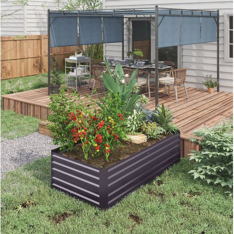 Bac potager en acier 180x90x59 cm gris foncé, structure ouverte, pour jardin et terrasse – MEUBLIV (1/5)