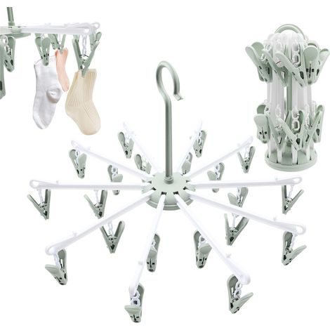 (2 pièces) Séchoir à chaussettes Étendoir à linge avec 40 pinces à linge Séchoir pliant Petite rotative Porte-chaussettes Porte-chaussettes (1/5)