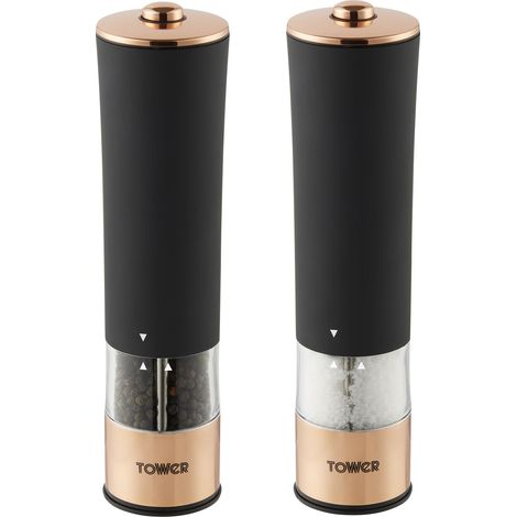 Tower T847003RB Electric Salt and Pepper Mill, Stainless Steel, Soft-Touch Body, Rose Gold and Black (1/5)