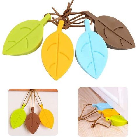 4 Pièces Arrêts Cale de Porte, Décorative en Silicone en Forme Feuille Silicone Porte Stopper avec Lanière pour Jardin de Bureau à Domicile (1/5)
