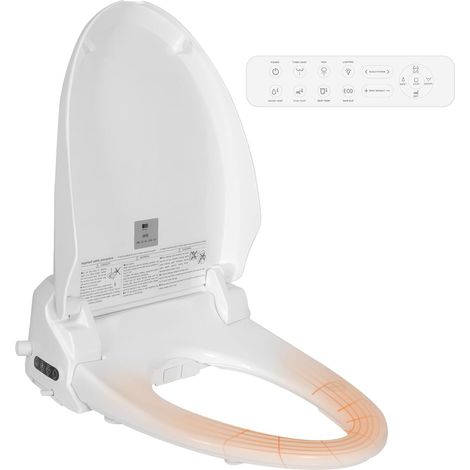 Siège de Toilette Intelligent Bidet avec Buse, Toilette Japonaise, Bidet Chauffant, Système d'Abaissement Automatique, Pression d'Eau Réglable, Séchage à l'Air Chaud, Télécommande (Forme V)