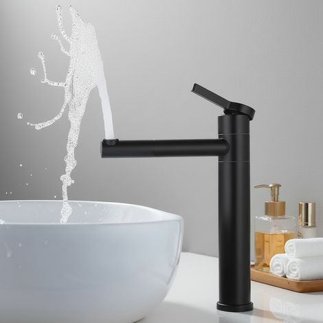 Robinet de salle de bain pivotant à 360° — bec haut, acier inoxydable noir. (1/5)