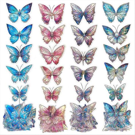 Lot de 120 stickers papillon holographiques, autocollants 3D pour scrapbooking, déco carnets et loisirs créatifs, couleurs irisées, format mixte (1/5)