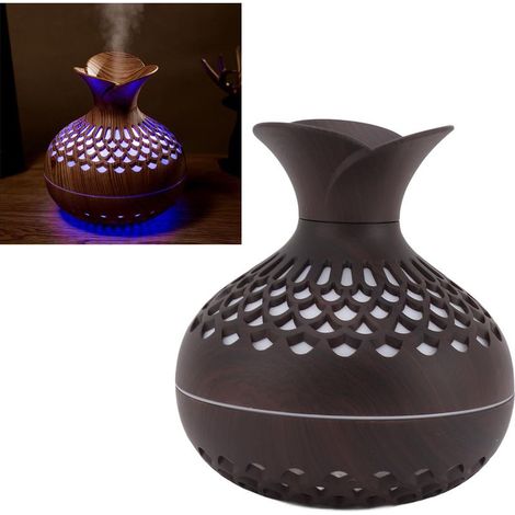 Diffuseur d'Aromathérapie Capacité 300ml Fonction Silencieuse Design Vase Fleur USB Diffusion Bois Buis (1/5)