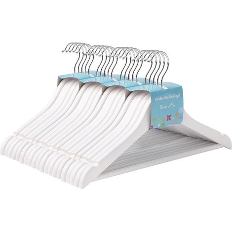 Cintres pour enfant en Bois, Lot de 20, avec Encoches et Barre, Antiglisse, avec encoches pivotantes à 360°, Longueur 35 cm, Blanc CRW06W-20 (1/5)