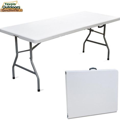 Tavolo Catering Rettangolare Pieghevole 183x76x72cm in Resina e Metallo Bianco (1/4)