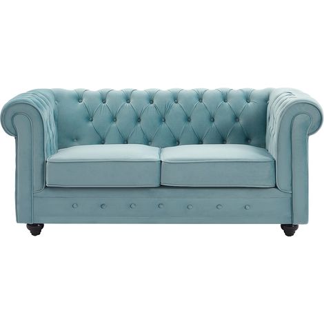 Canapé 2 places en velours bleu pastel CHESTERFIELD (1/4)