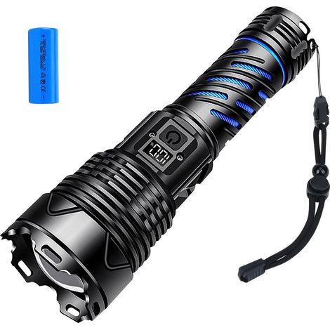 Lampe Torche LED Rechargeable,20000 Lumens Lampe de Poche Puissante Militaire en Aluminium,Rechargeable,Longue Portée D'éclairage,Zoomable 5 Modes D'éclairage pour Camping Randonnée,et Urgences [Class (1/5)