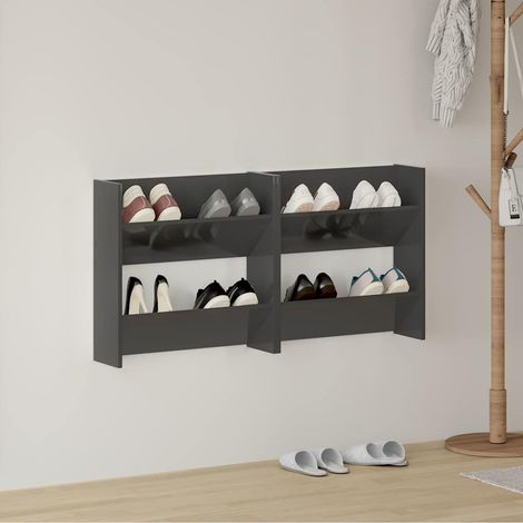 vidaXL Wall Shoe Cabinets 2 pcs High Gloss Grey 60x18x60 cm (1/5)