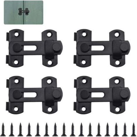 4 PCS Loquet de Porte en Acier Inoxydable Petite Serrure de Porte Sécurité Loquet Coulissant avec 16 Vis Cadenas Serrure à Moraillon Antivol pour Porte, Fenêtre, Salle de Bain(Noir) (1/5)