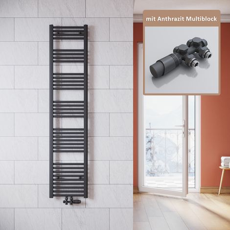 SONNI Design Heizkörper Bad Badheizkörper Anthrazit,1800x400mm,mit Anthrazit Multiblock,650 Watt,Mittelanschluss (1/5)