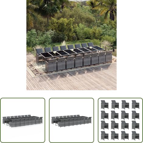 Poly Rattan - 17-tlg. Garten-Essgruppe mit Kissen Grau Poly Rattan (1/5)