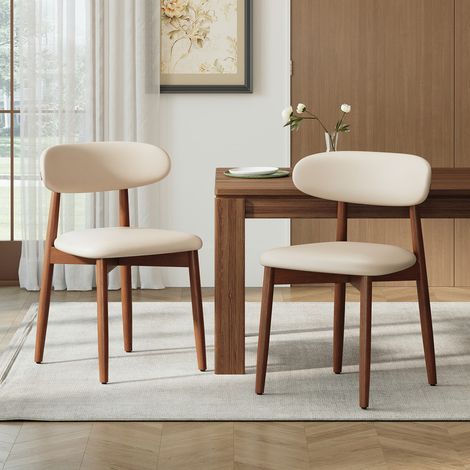 Lot 2 Chaises de salle à manger, chaises rembourrées avec revêtement en cuir PU respirant, coussin en mousse haute densité, cadre en bois massif, chaises d’appoint de cuisine et de salle à manger, Bei (1/5)