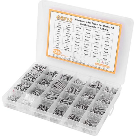 Kit 1220 pièces vis écrous rondelles 304 inox tête fraisée cruciforme M2 M3 M4 M5 (1/5)