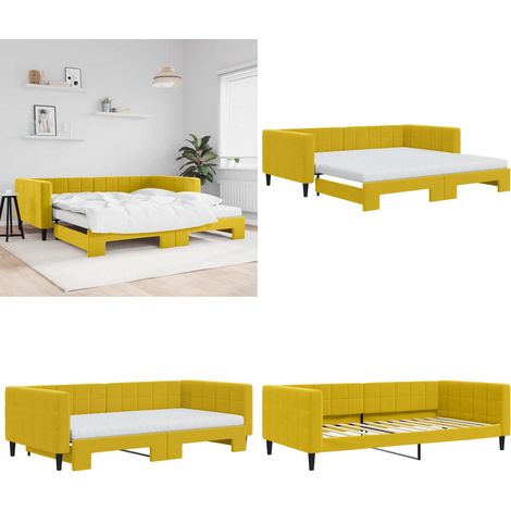 Tagesbett Ausziehbar mit Matratzen Gelb 100x200 cm Samt - Schlafsofa - Sofa-Bett (1/5)