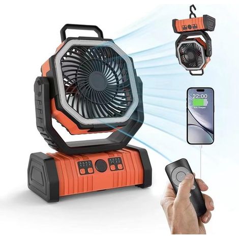 Ventilador portátil para camping de alta capacidad，con control remoto，ganchos dobles y gran flujo de aire. Ventilador，inalámbrico (1/5)